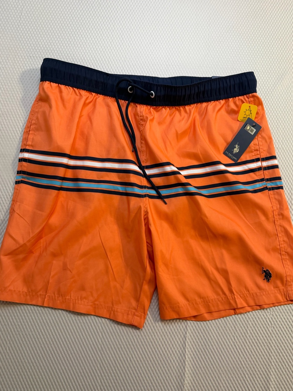 NWT U.S. Polo Assn Swim Trunks Men’s Orange Striped UPF 50 Board Shorts XL